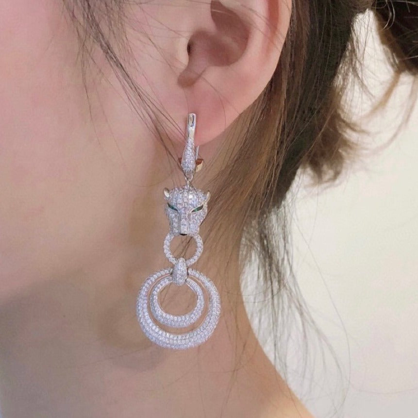 CARTIER PANTHERE DE CARTI SILVER DIAMOND DROP EARRINGS