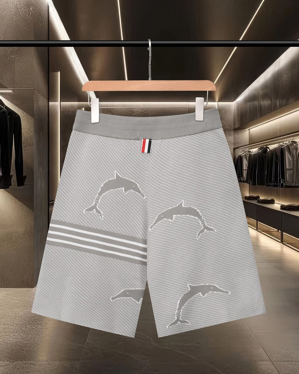Thom Browne Style Four-Bar Stripe Knit Shorts