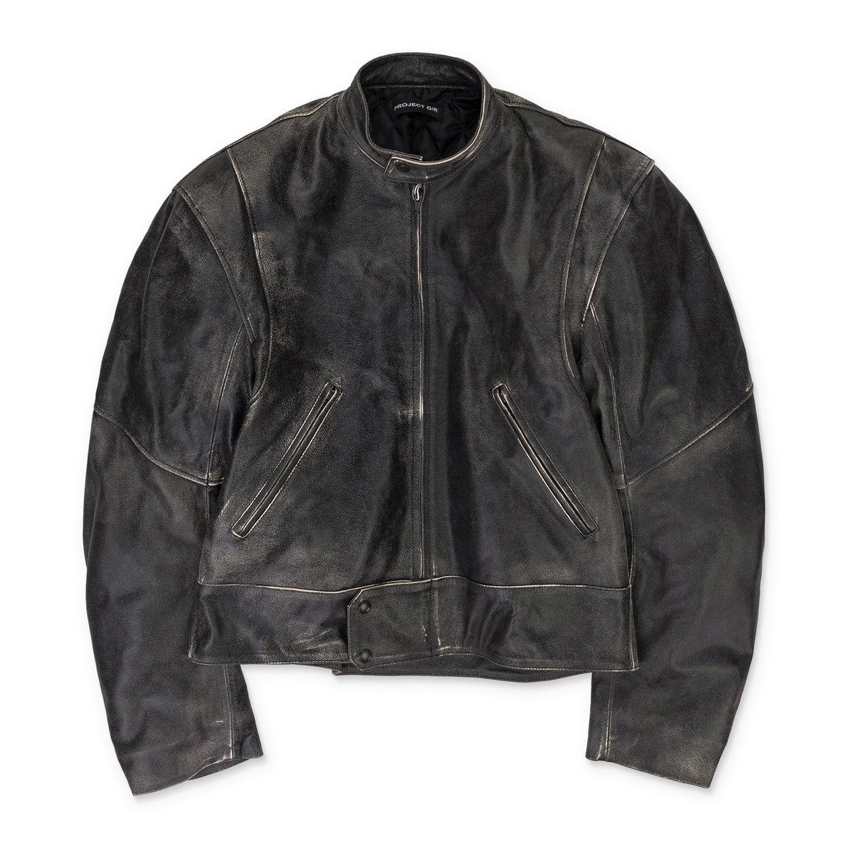 BLACK DISTRESSED BIKER LEATHER JACKET