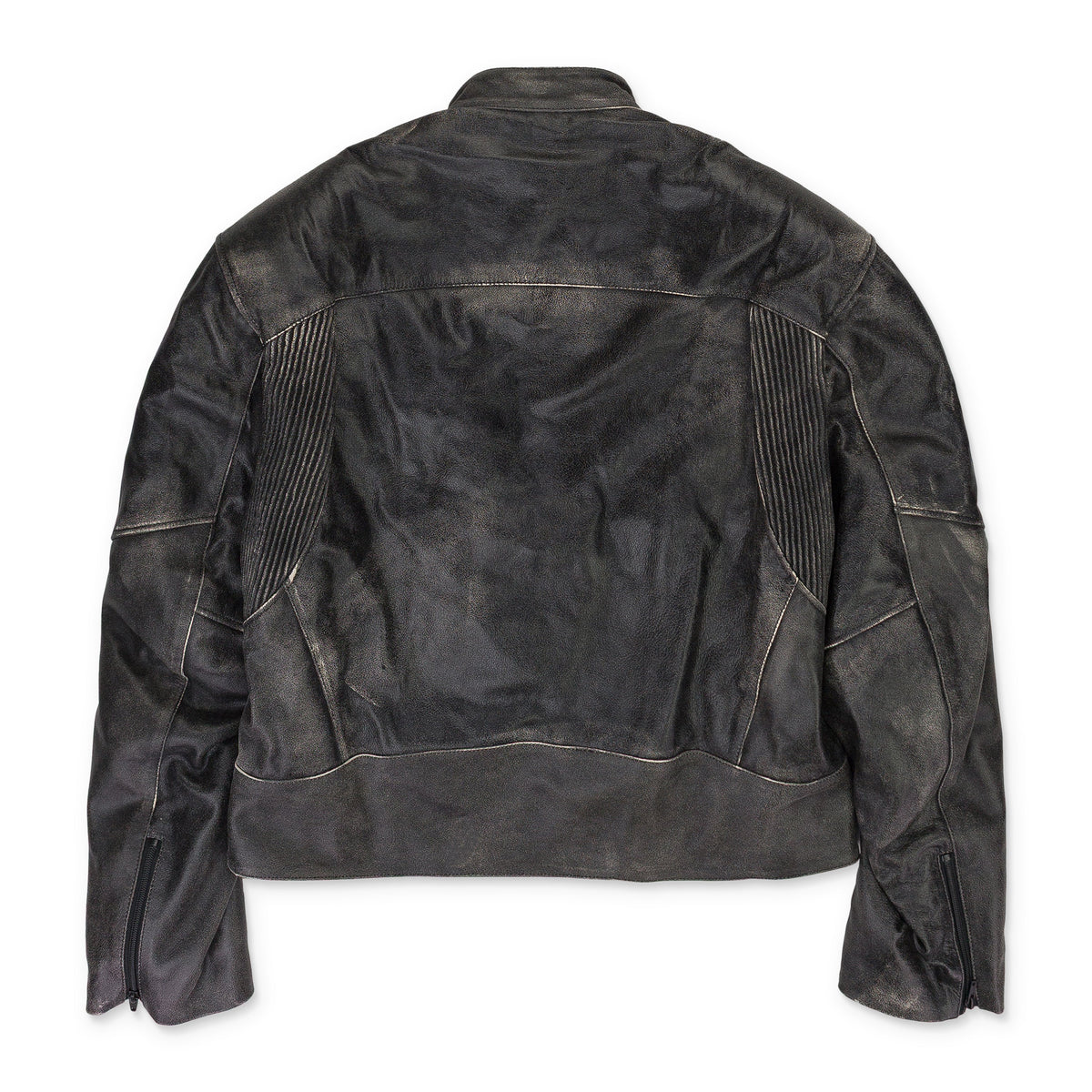 BLACK DISTRESSED BIKER LEATHER JACKET
