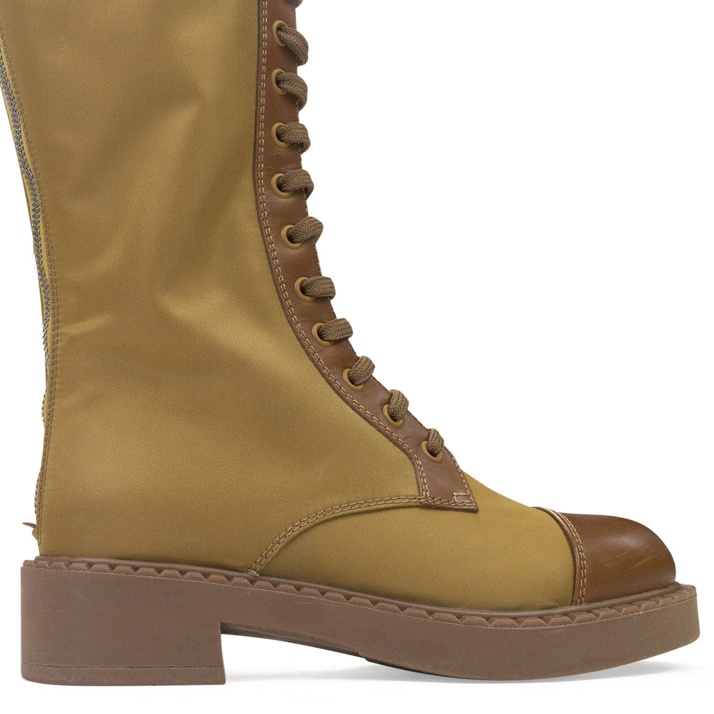 COMBAT LOGO TALL BOOTS BROWN KNEE-HIGH BOOTS