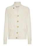 Brunello Cucinelli Cashmere feather yarn cable-knit cardigan with metal buttons