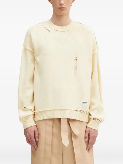 Neighborhood distressed detail crew neck sweater