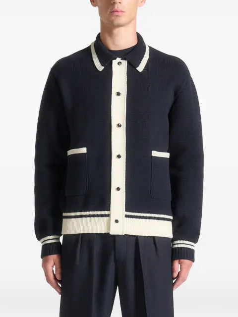 Manière De Voir Julien classic-collar combed-cotton knit blue cardigan