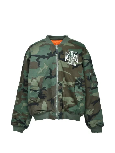 ALICE HOLLYWOOD × F.M.C.D camouflage-print logo-print bomber jacket