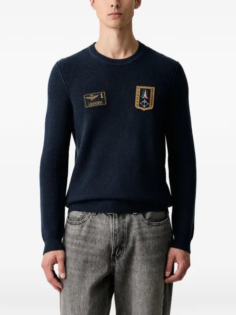 Aeronautica Militare patch-detail waffle-knit sweater