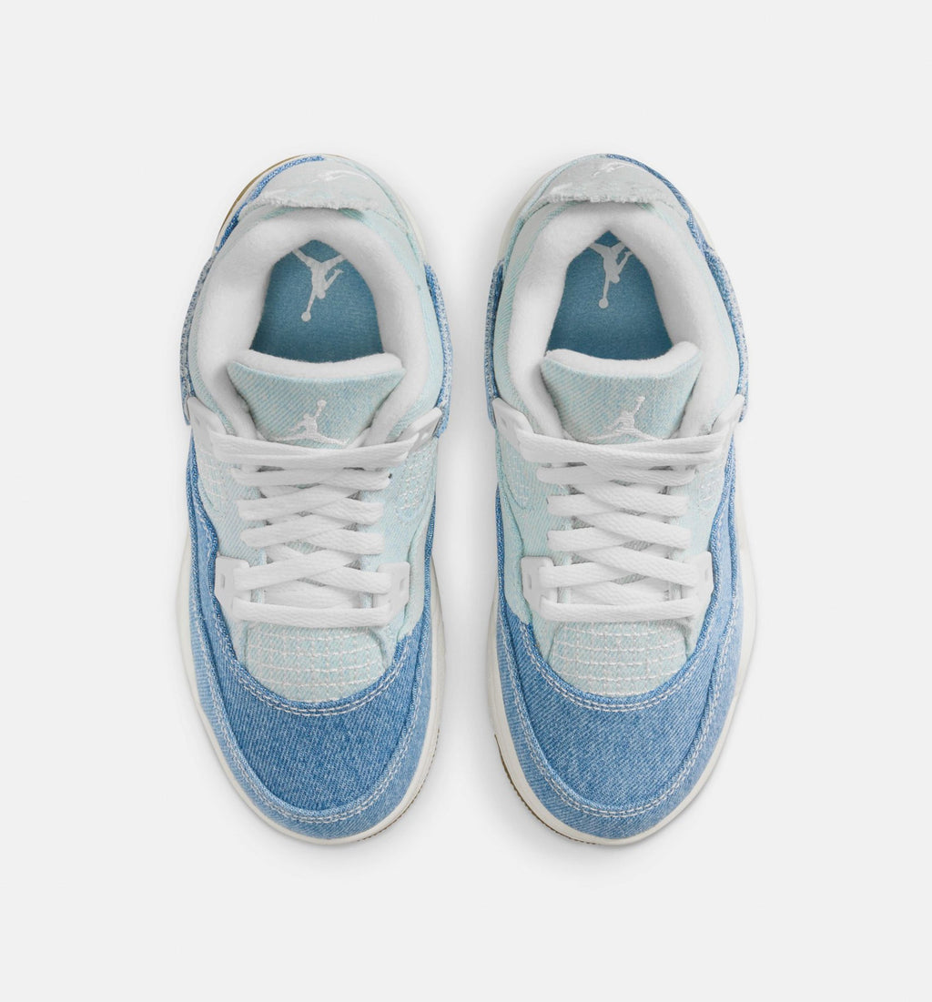 Air Jordan 4 Retro 'Worn Blue' Preschool - Sail/Worn Blue/Metallic Gold
