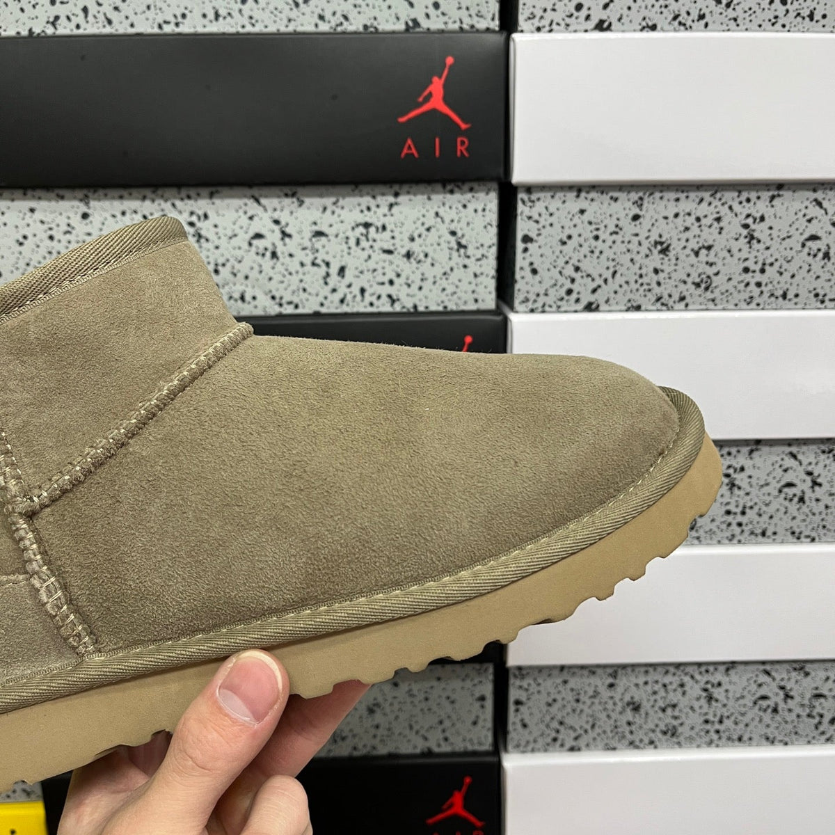 UGG Classic Ultra Mini Boot – Suede Ankle Boot with Shearling Lining, Herringbone Collar & Tonal Lug Sole in Olive