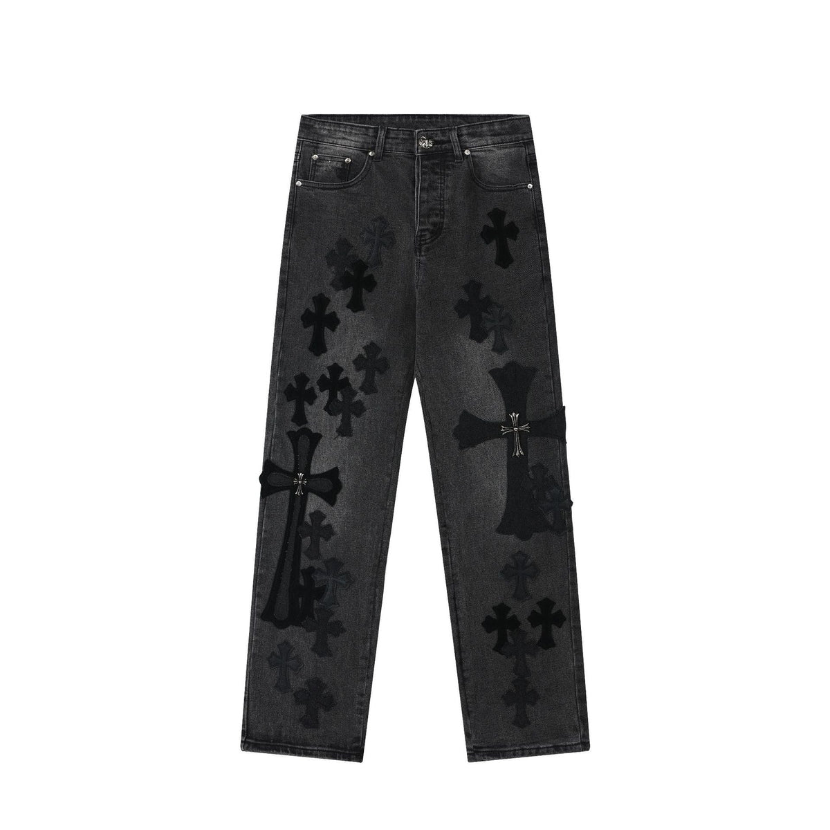 Chrome Hearts Black & Grey Silver Cross Patch Jeans