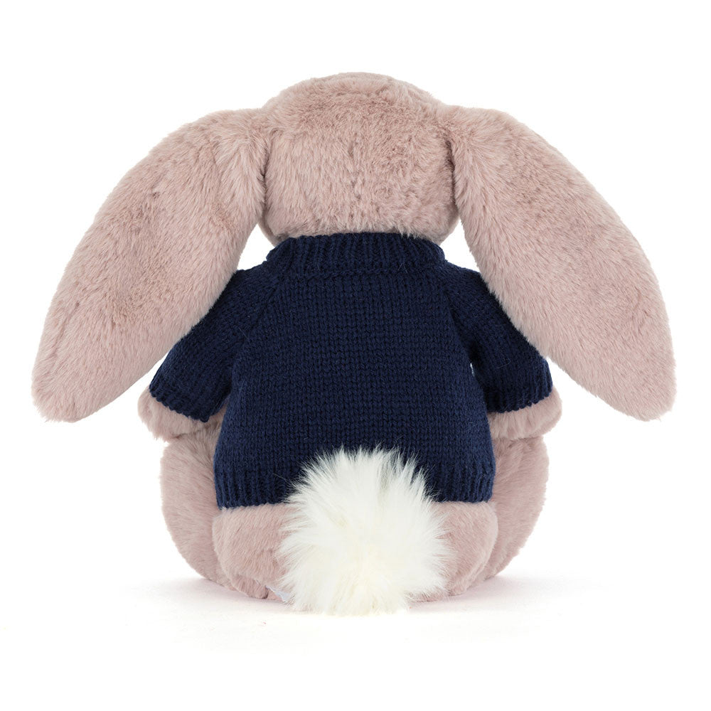 Bashful Luxe Bunny Rosa with Personalized Navy Jumper