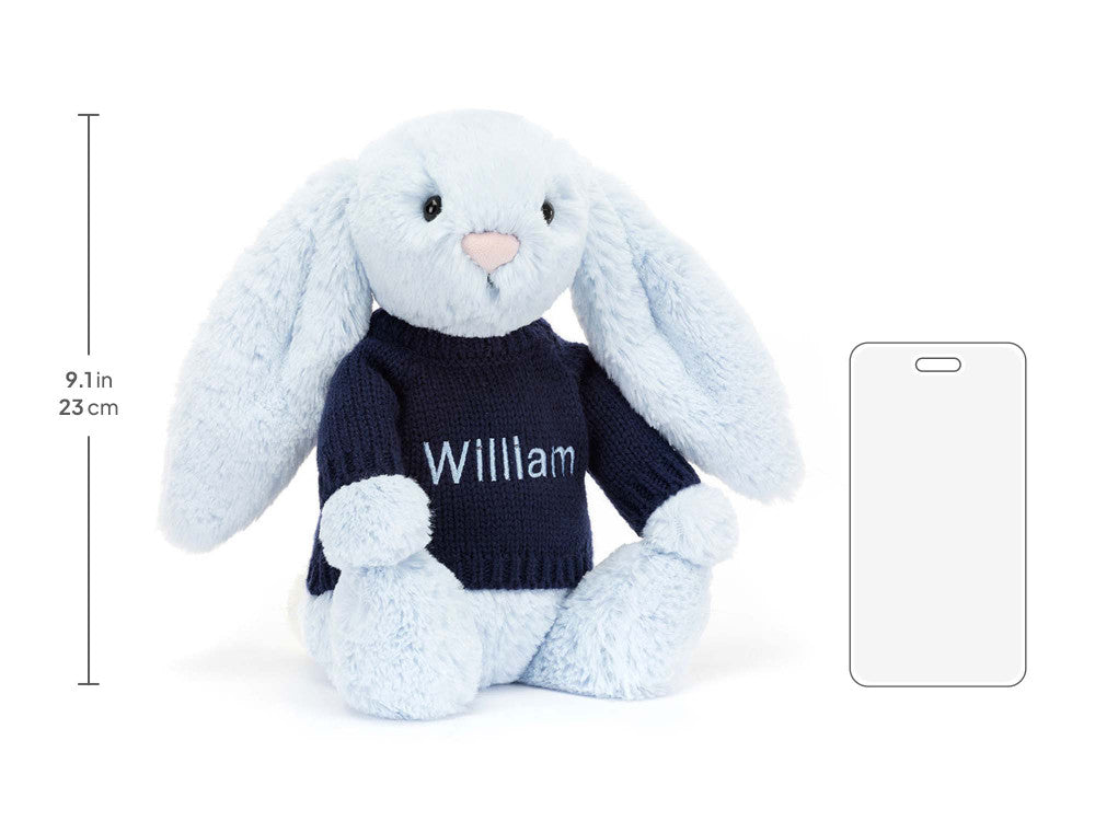 Bashful Blue Bunny with Personalized Navy Jumper