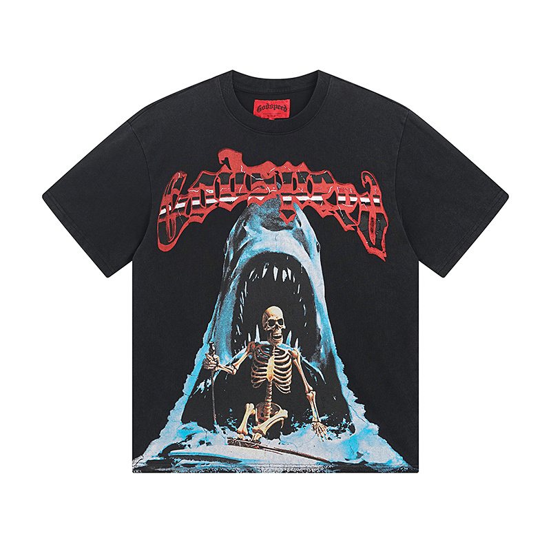 Godspeed Shark Skeleton & Eye-Sun Graphic T-Shirt