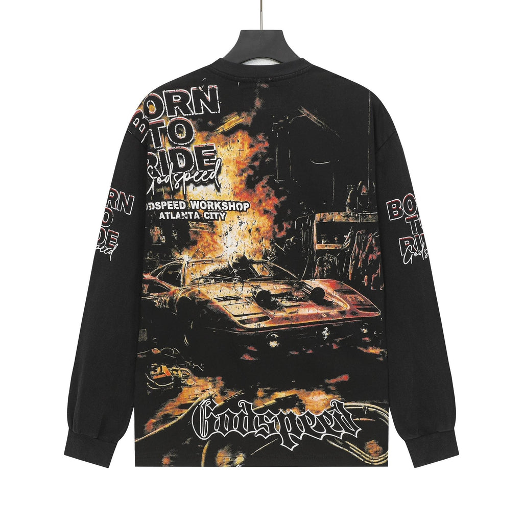 Godspeed Skull Flame Car Graphic Long-Sleeve T-Shirt