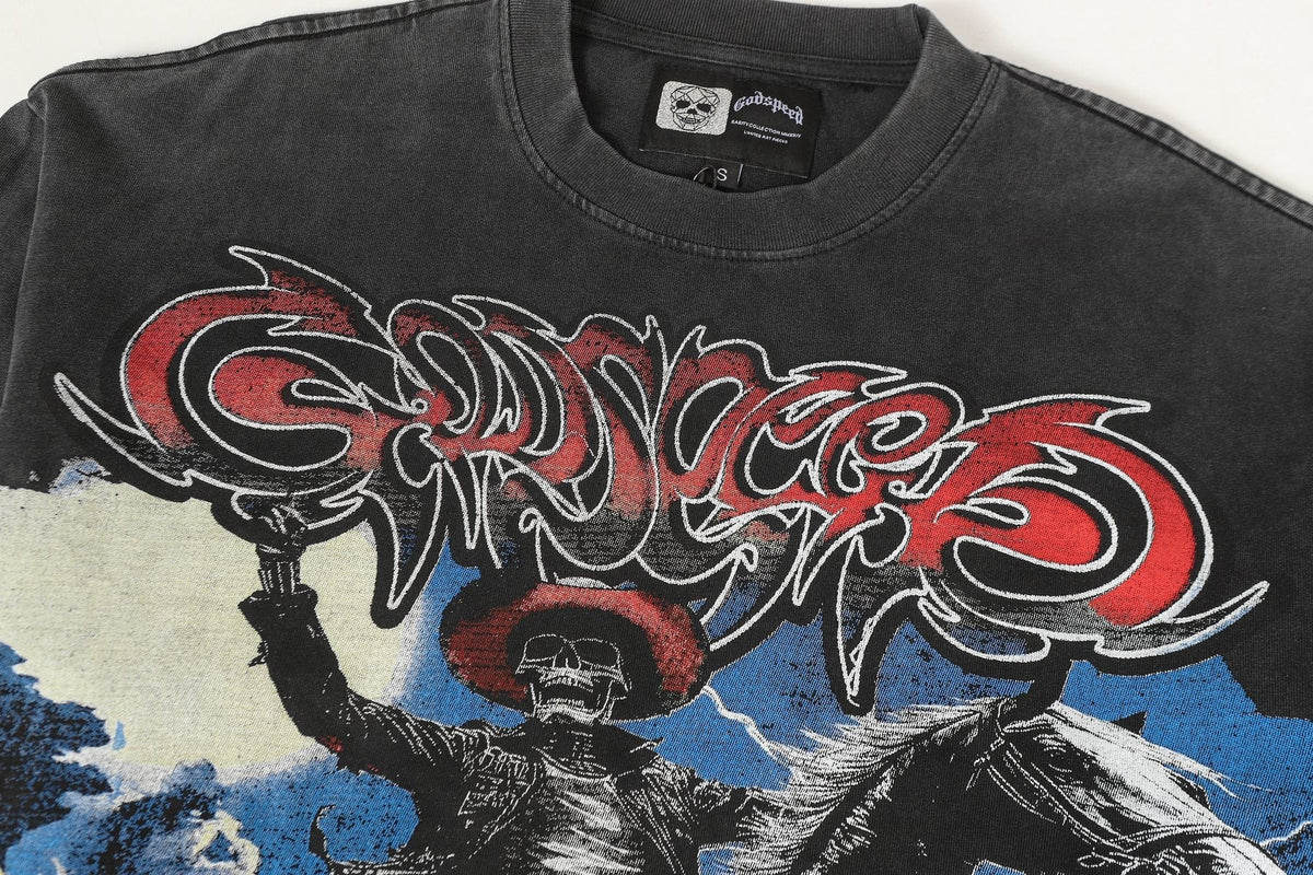 Godspeed Washed Black Cowboy Graphic Long-Sleeve T-Shirt