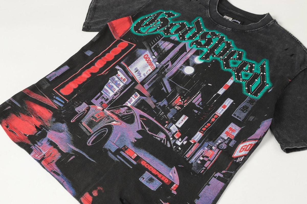 Godspeed City Car Rhinestone Graphic T-Shirt