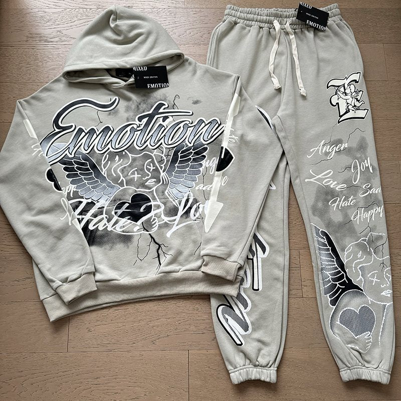 MIXED EMOTION Graffiti Graphic Hoodie & Jogger Matching Set