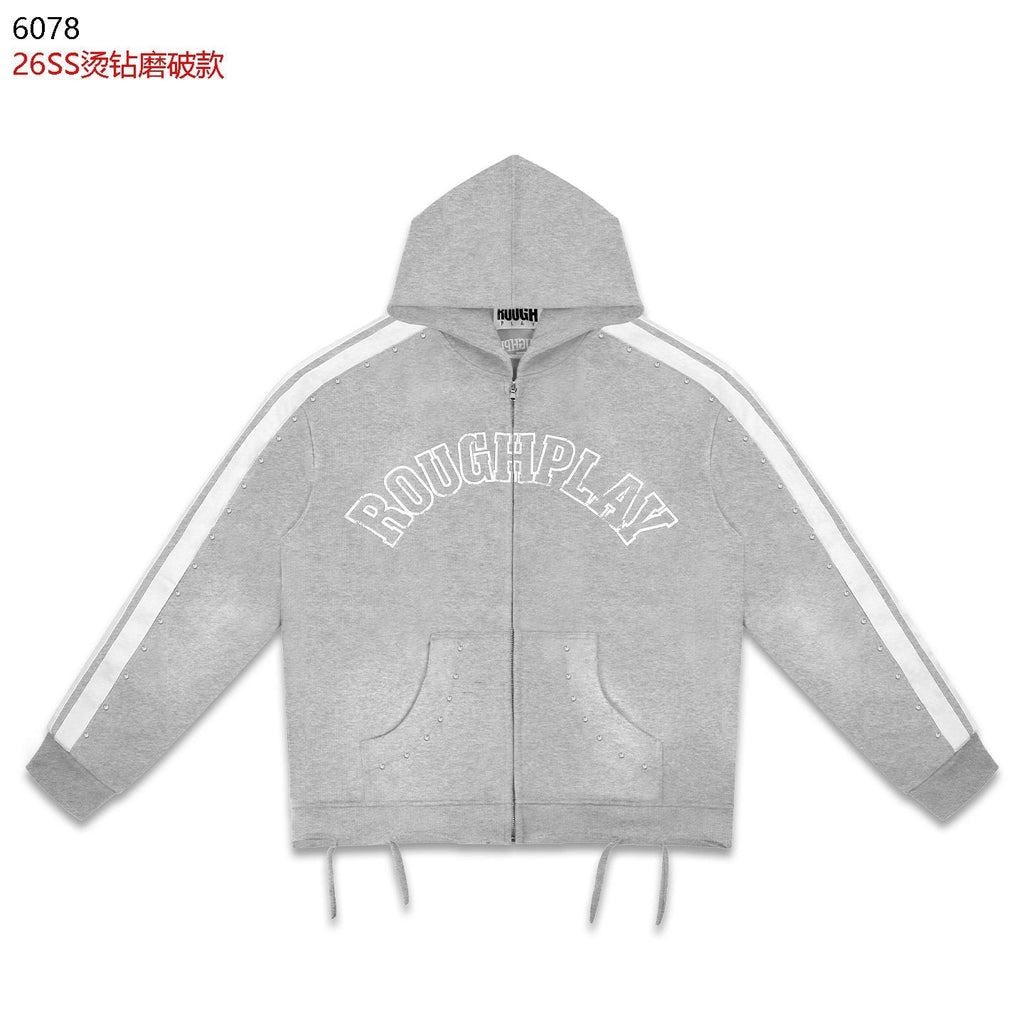 Rough Play Studded Stripe Full-Zip Hoodie