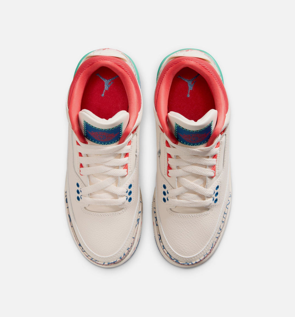 Air Jordan 3 Retro Play Your Way Big Kids' Lifestyle Shoes - Chalk/Track Red/True Blue/Kinetic Green