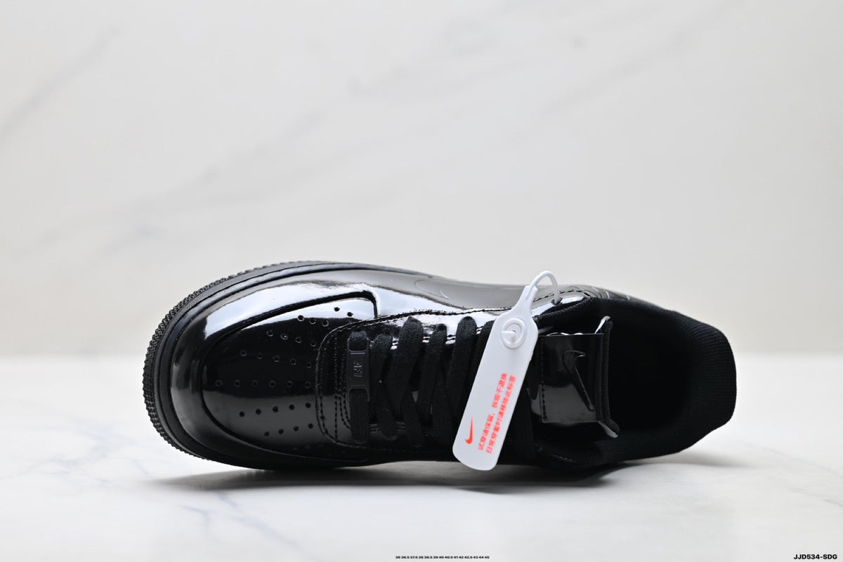 Nike Air Force 1 Low Black Patent Tonal Unisex Sneakers Style 04