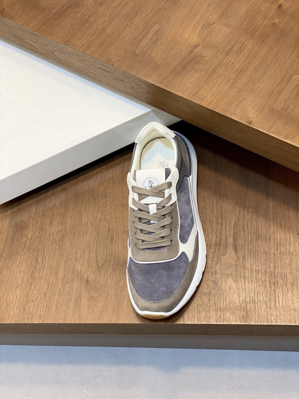 Brunello Cucinelli Gray and Taupe Low-Top Sneakers