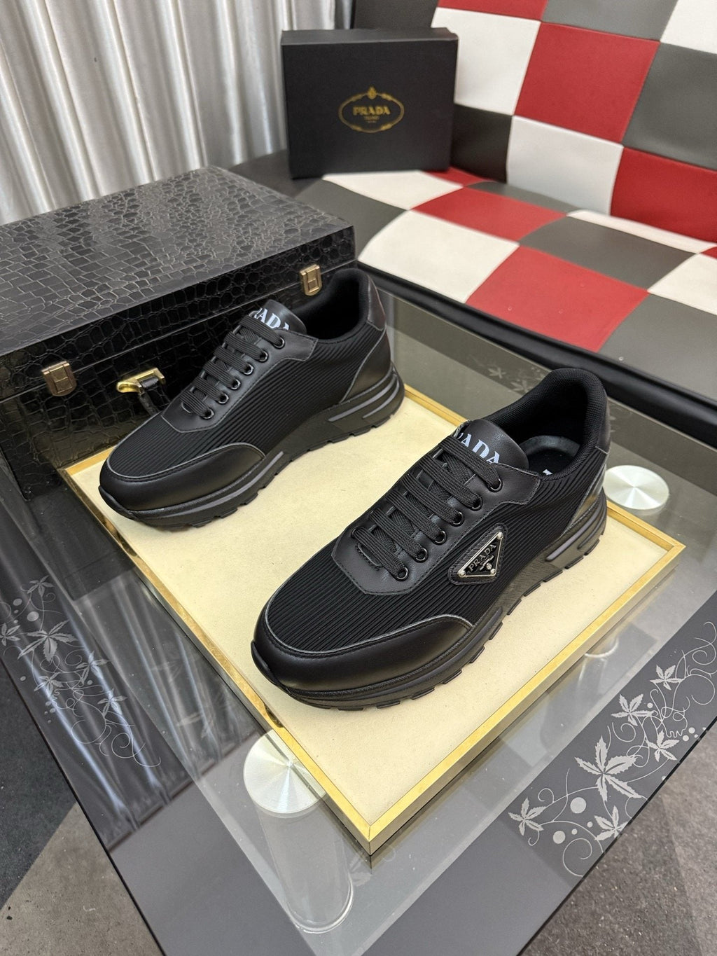 Prada Men's Black Triangle-Detail Sneakers