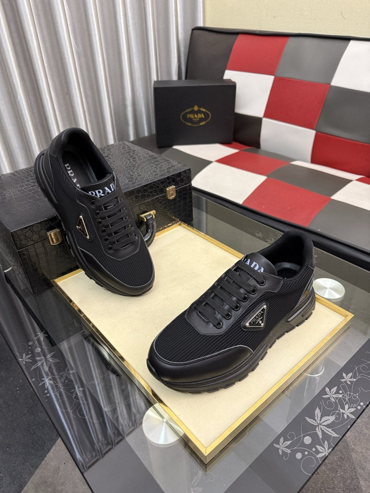 Prada Men's Black Triangle-Detail Sneakers