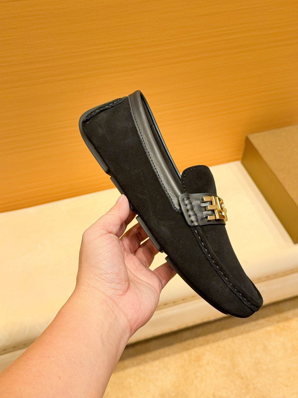 Versace Men's Black Gold Buckle Loafers