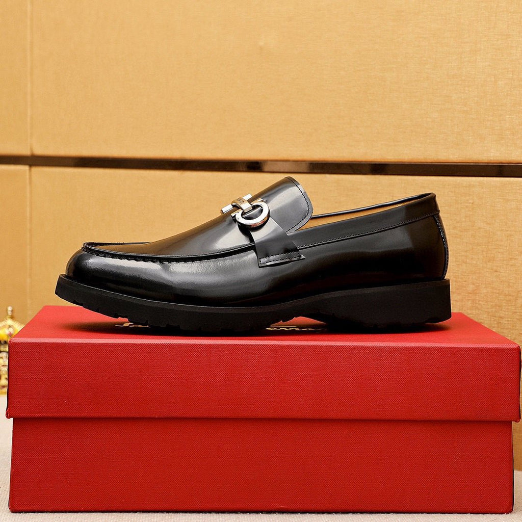 Ferragamo Black Hardware Loafers - Slip-On Construction