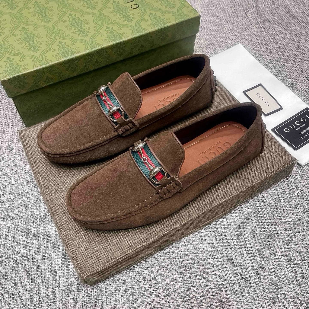 Gucci Brown Web Stripe Loafers
