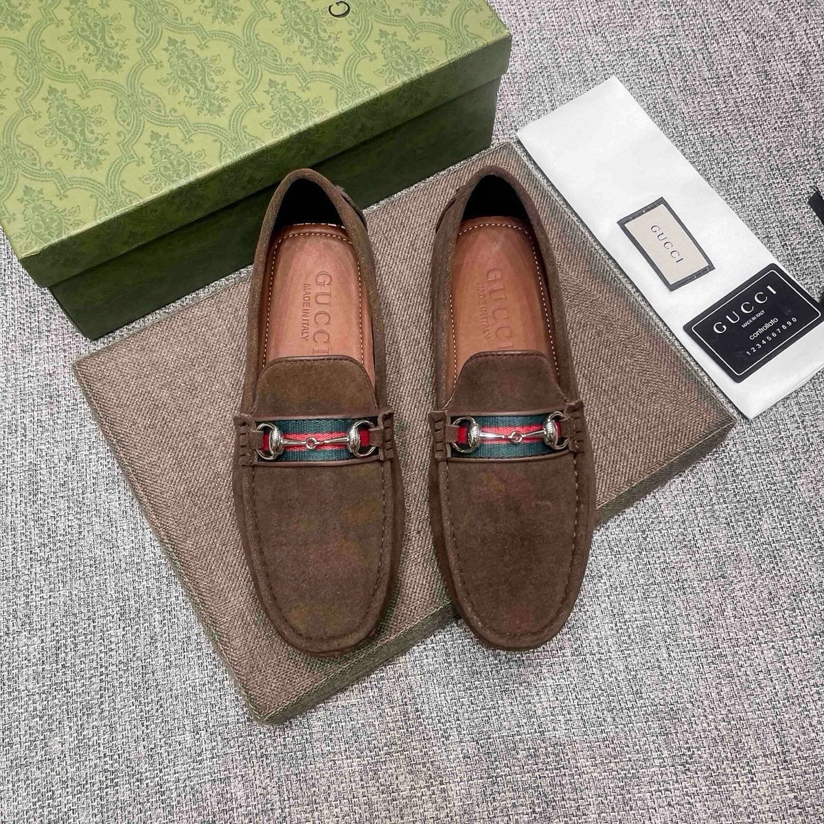 Gucci Brown Web Stripe Loafers