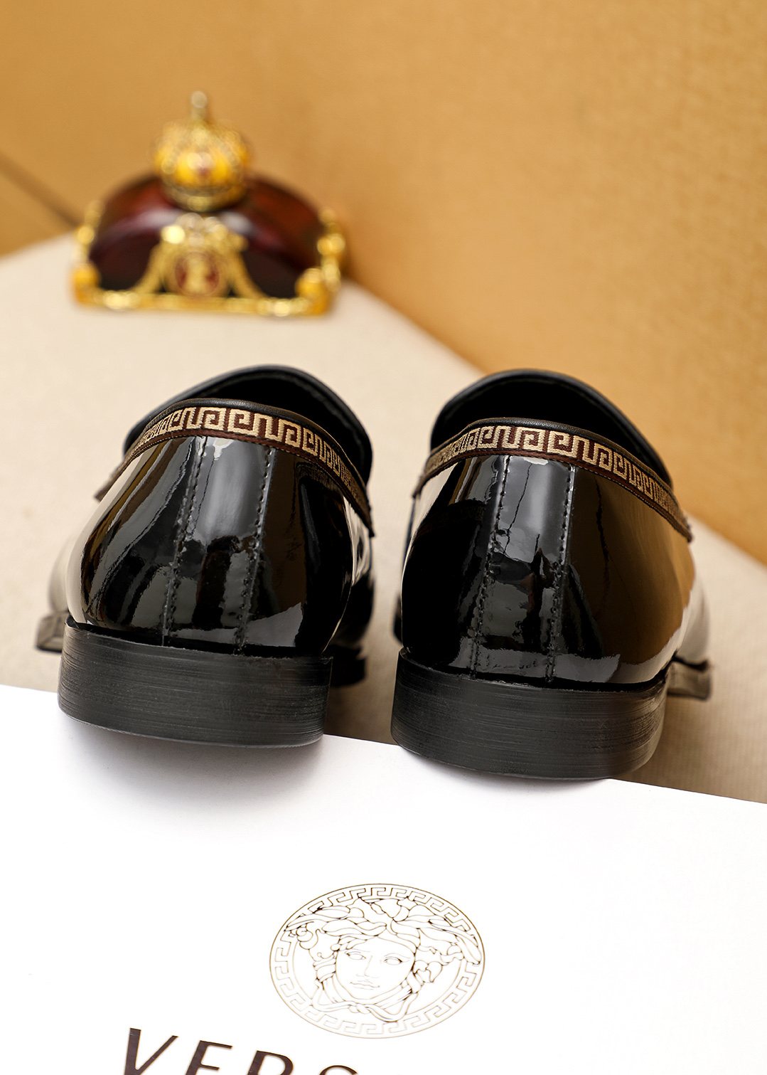 Versace Black Glossy Hardware Loafers