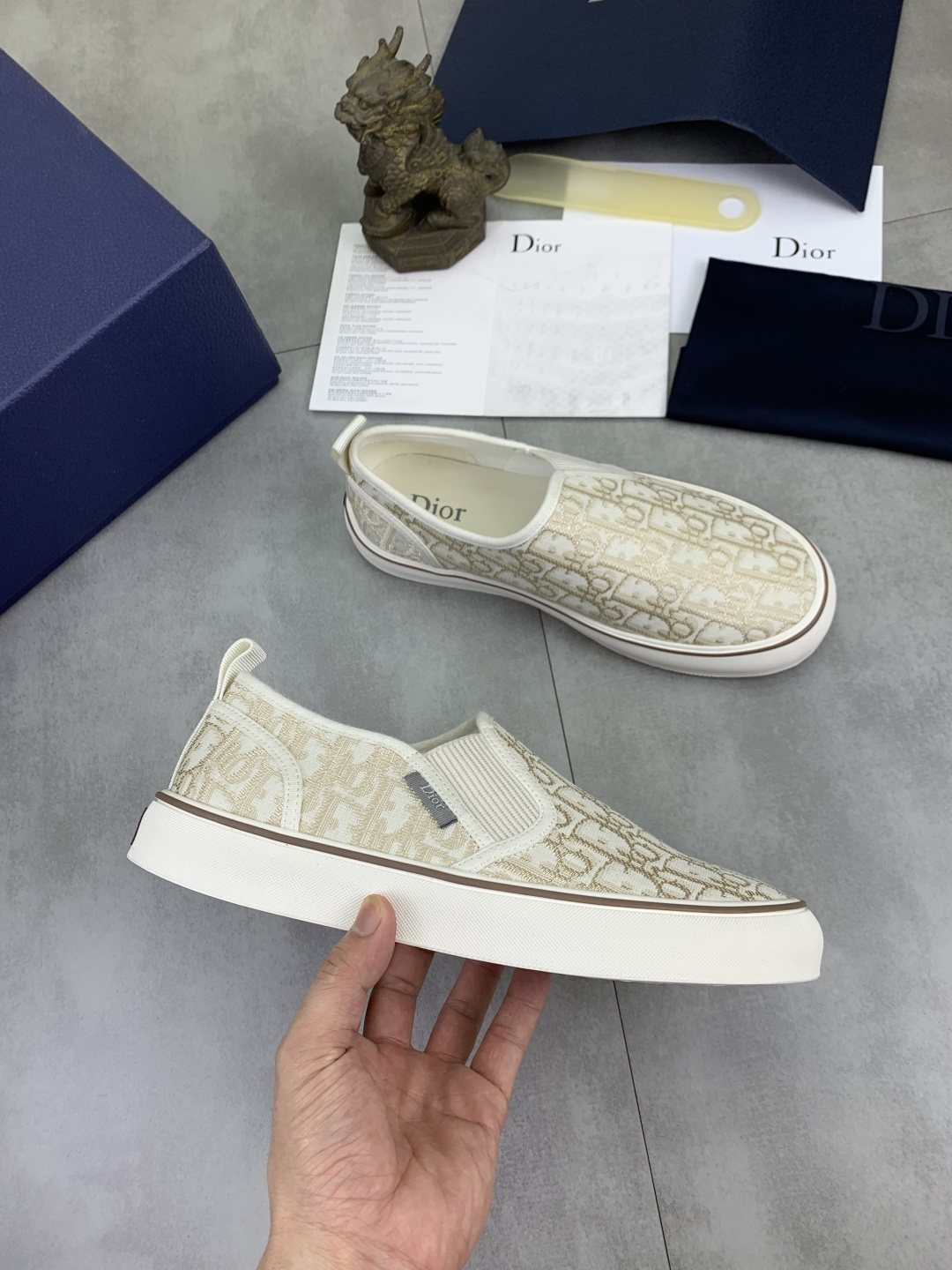 Dior Cream Beige Patterned Slip-On Sneakers