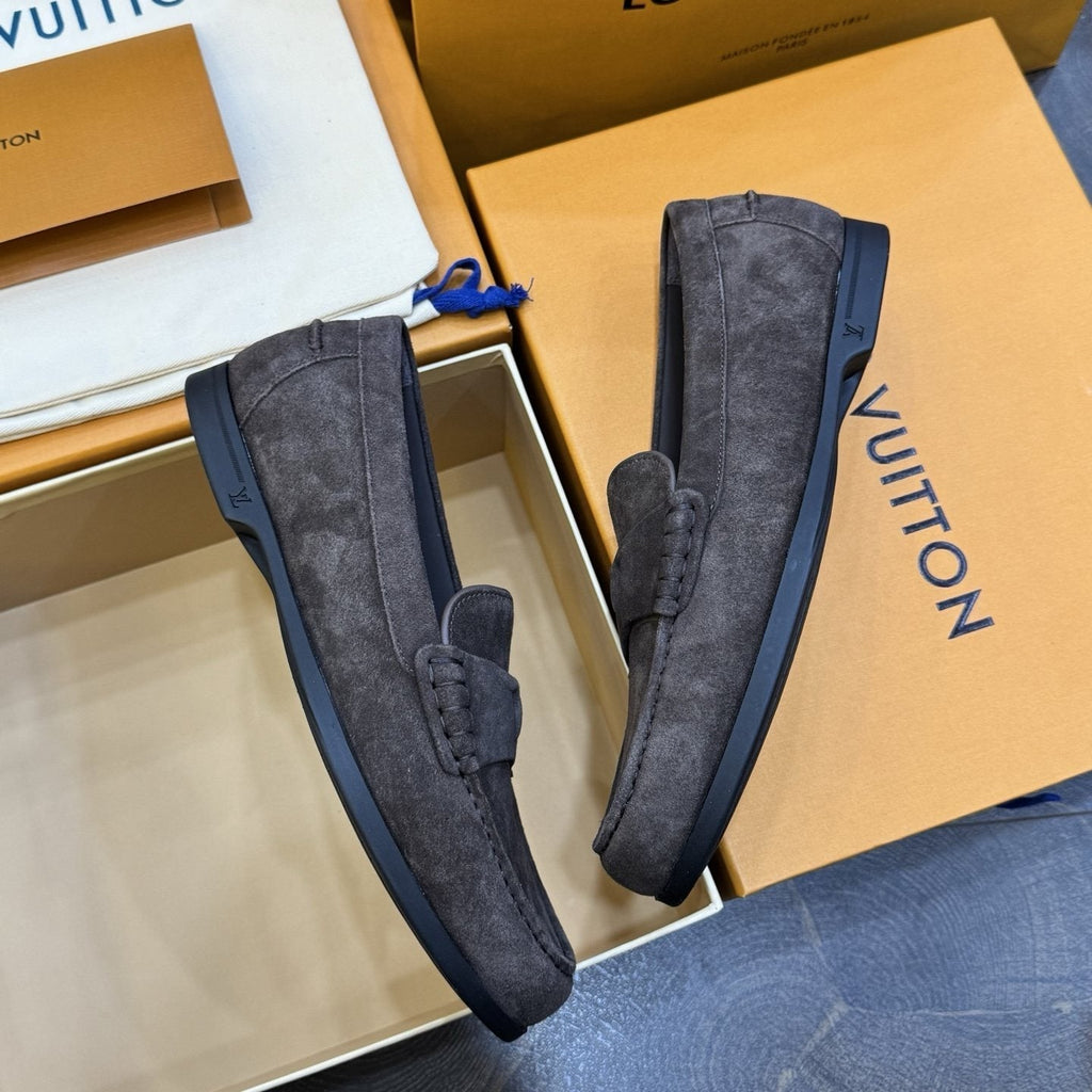 Louis Vuitton Men's Charcoal Gray Suede Loafers
