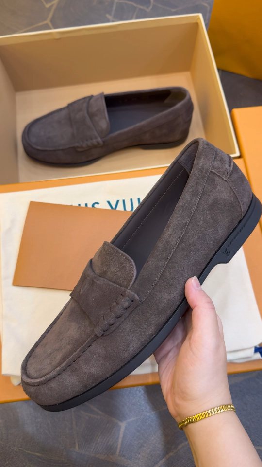 Louis Vuitton Men's Charcoal Gray Suede Loafers