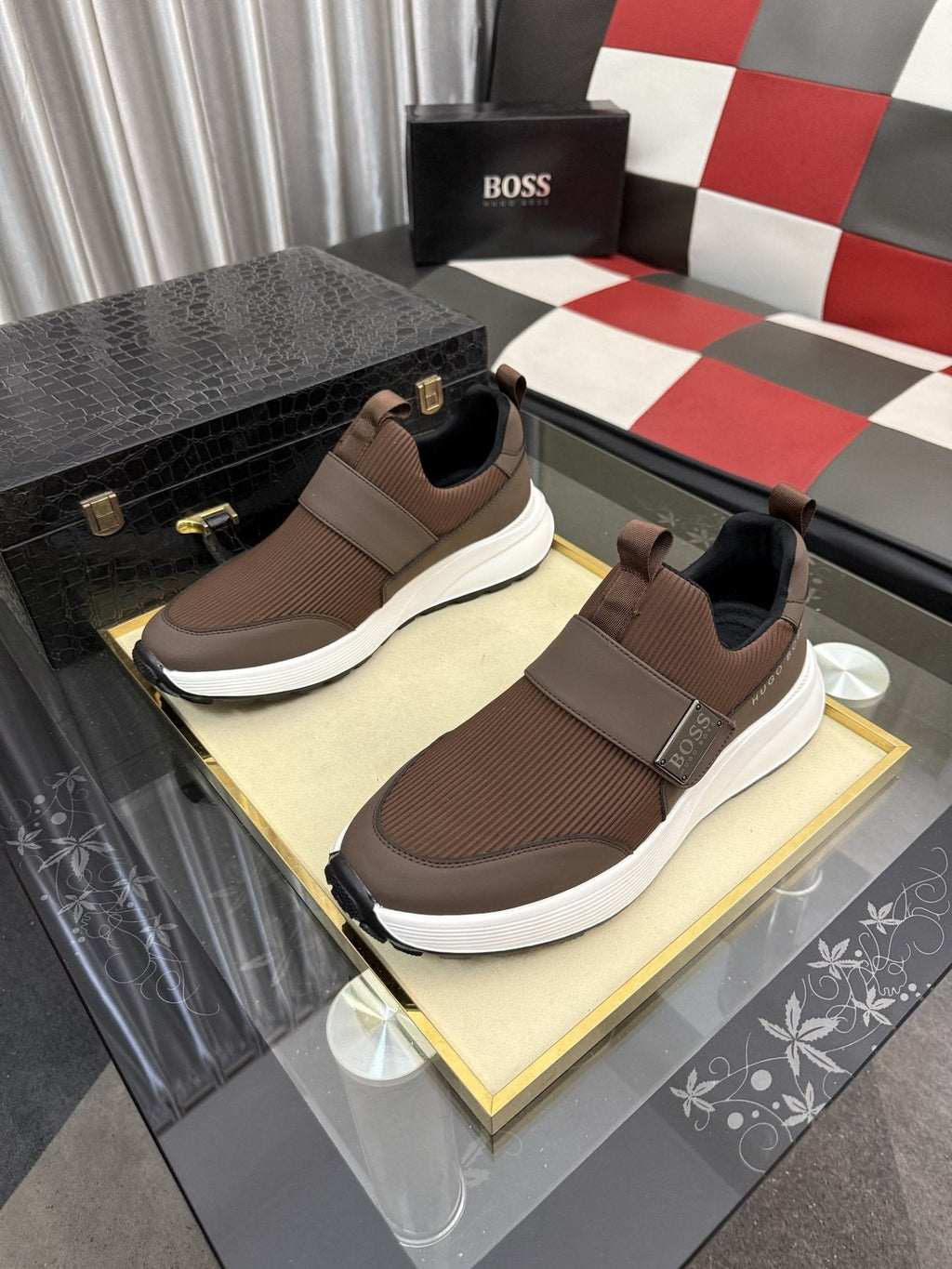 Hugo Boss Men's Textured Strap Slip-On Sneakers